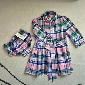 Ralph Lauren Girls Plain shirt dress, pink/blue/green. Size 24 months.